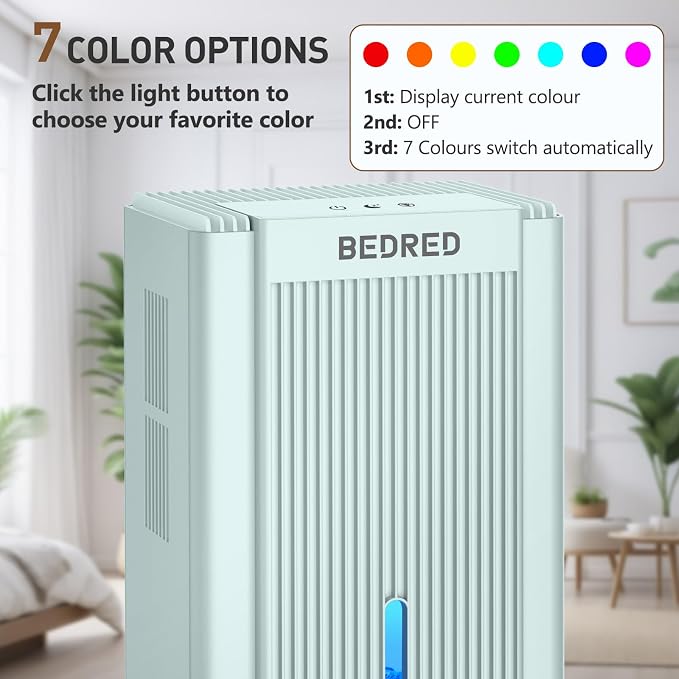Dehumidifier, 95OZ Dehumidifier for Home 1000 Sq.Ft - Quiet with Auto Shut Off & Relaxing 7 Color Ambient Light,Ideal for