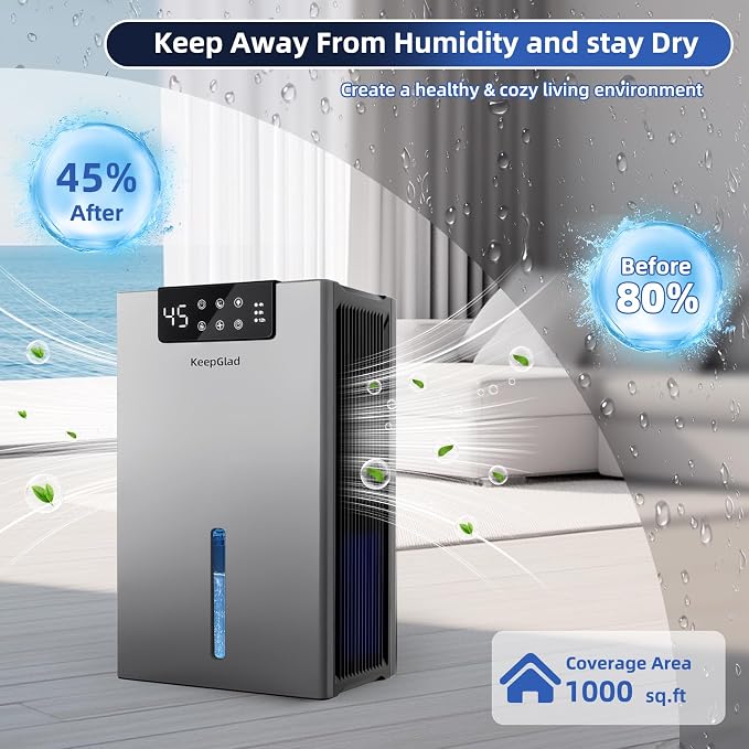 Dehumidifier, 98OZ Dehumidifiers for Home(1000sq.ft), Humidity Display Dehumidifier for Basement Bathroom Bedroom, Auto Shut