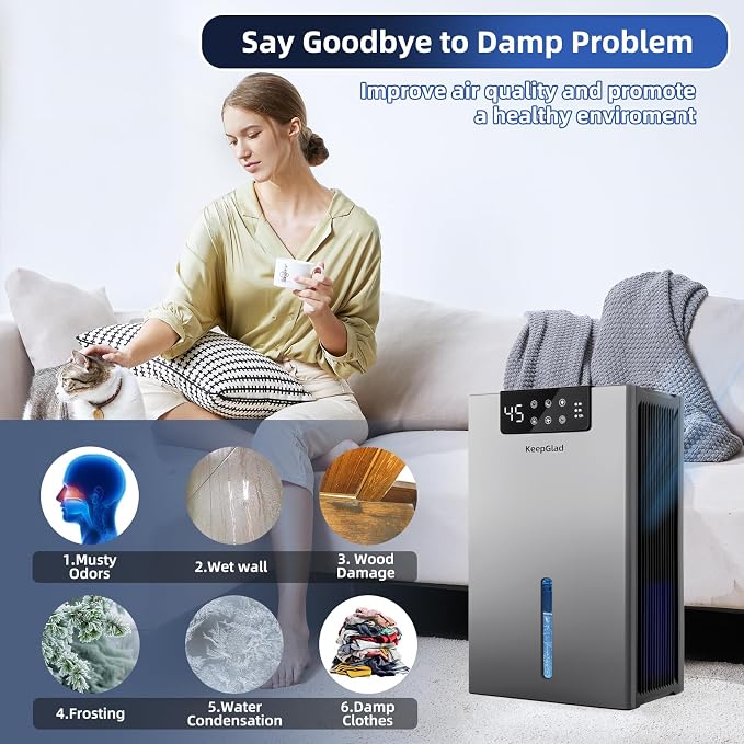 Dehumidifier, 98OZ Dehumidifiers for Home(1000sq.ft), Humidity Display Dehumidifier for Basement Bathroom Bedroom, Auto Shut