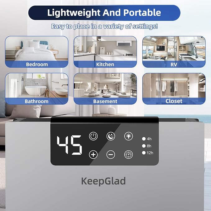 Dehumidifier, 98OZ Dehumidifiers for Home(1000sq.ft), Humidity Display Dehumidifier for Basement Bathroom Bedroom, Auto Shut