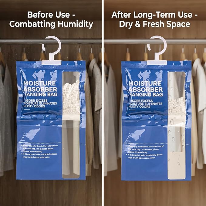 Dehumidifier Bags Hanging Moisture Absorbers - 4 Packs Dehumidifiers for Home Closet Bathroom Basement, Hanging Bag Desiccant