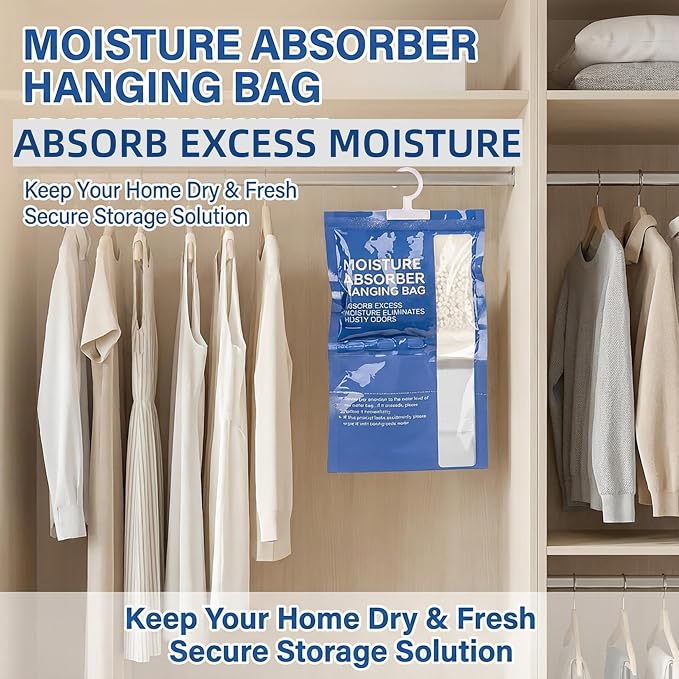 Dehumidifier Bags Hanging Moisture Absorbers - 4 Packs Dehumidifiers for Home Closet Bathroom Basement, Hanging Bag Desiccant