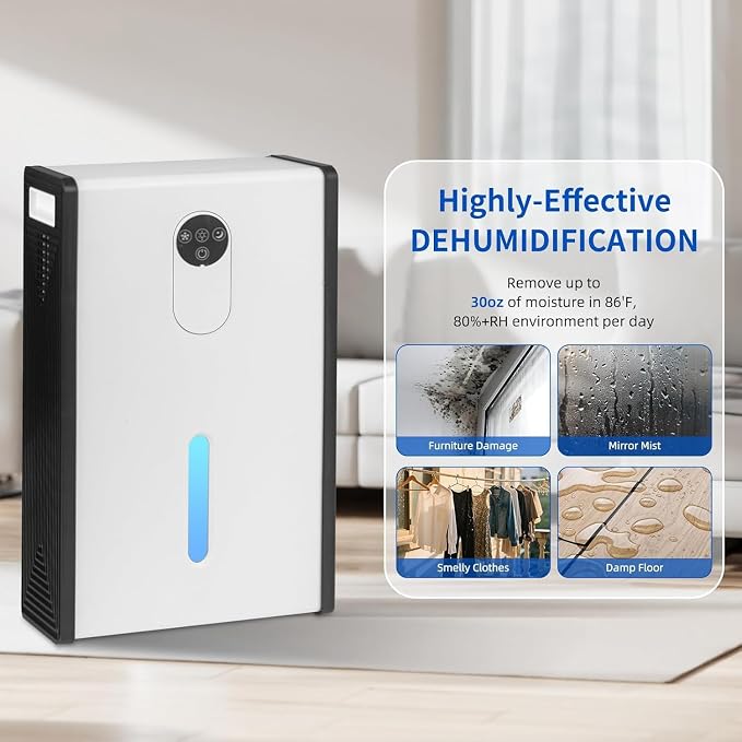 Dehumidifier for 1076 sq.ft,Quiet Portable Moisture Absorber with Auto Shut Off,Auto Defrost,72 OZ Water Tank,Drain Hose,7