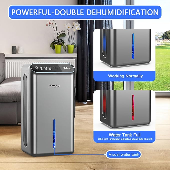 Dehumidifier for Basement (85 OZ, 800 sq ft) Quiet Dehumidifiers for Home, Auto Shut-Off, Sleep Mode, 3 Gear