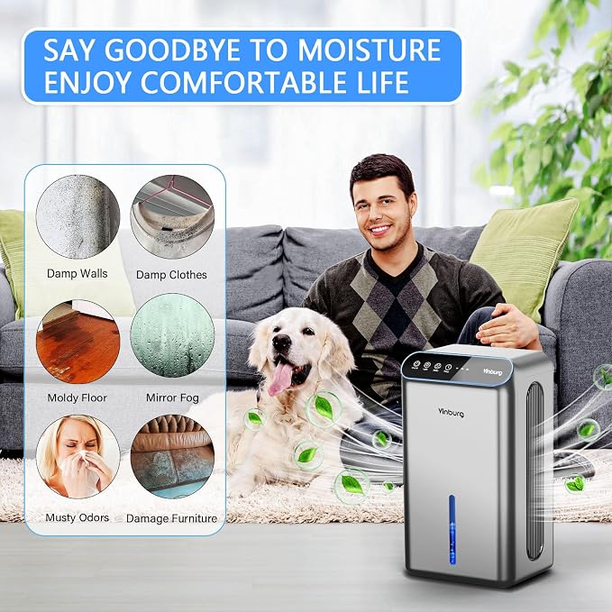 Dehumidifier for Basement (85 OZ, 800 sq ft) Quiet Dehumidifiers for Home, Auto Shut-Off, Sleep Mode, 3 Gear