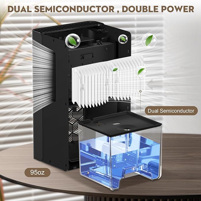 Dehumidifier for Home, 1000 sq.ft Dehumidifiers for Basement Bedroom Bathroom with 95 OZ Water Tank, Auto Shut Off 7 Colors