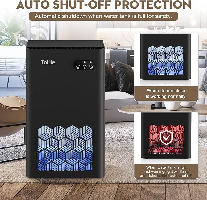 Dehumidifier for Home, 1000 sq.ft Dehumidifiers for Basement Bedroom Bathroom with 95 OZ Water Tank, Auto Shut Off 7 Colors