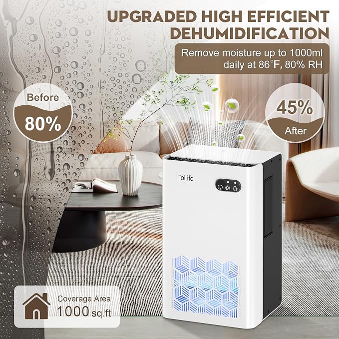 Dehumidifier for Home, 1000 sq.ft Dehumidifiers for Basement Bedroom Bathroom with 95 OZ Water Tank, Auto Shut, alternate