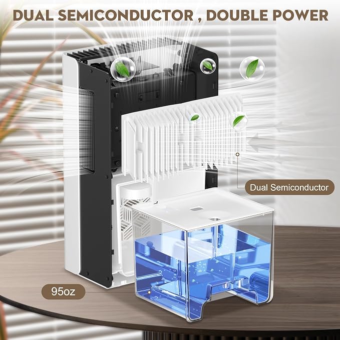 Dehumidifier for Home, 1000 sq.ft Dehumidifiers for Basement Bedroom Bathroom with 95 OZ Water Tank, Auto Shut, alternate