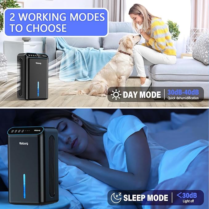 Dehumidifier for Home 1000 sq.ft - Small Quiet Dehumidifier with Auto Shut Off, Aromatherapy, 3 Gear Timer, Sleep Mode