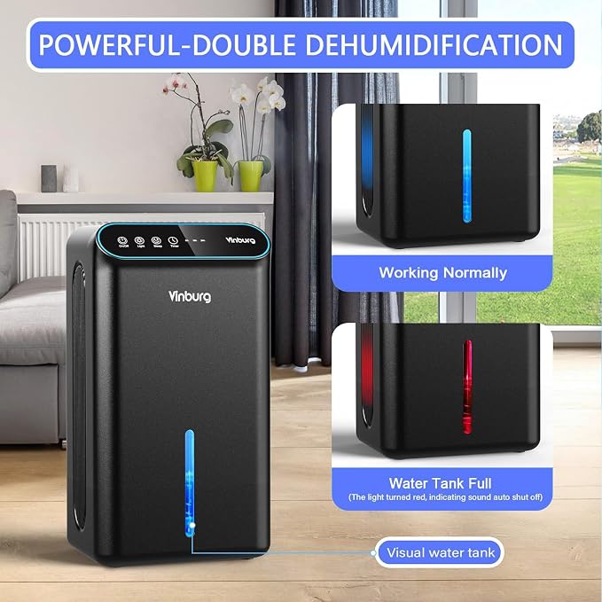 Dehumidifier for Home 1000 sq.ft - Small Quiet Dehumidifier with Auto Shut Off, Aromatherapy, 3 Gear Timer, Sleep Mode