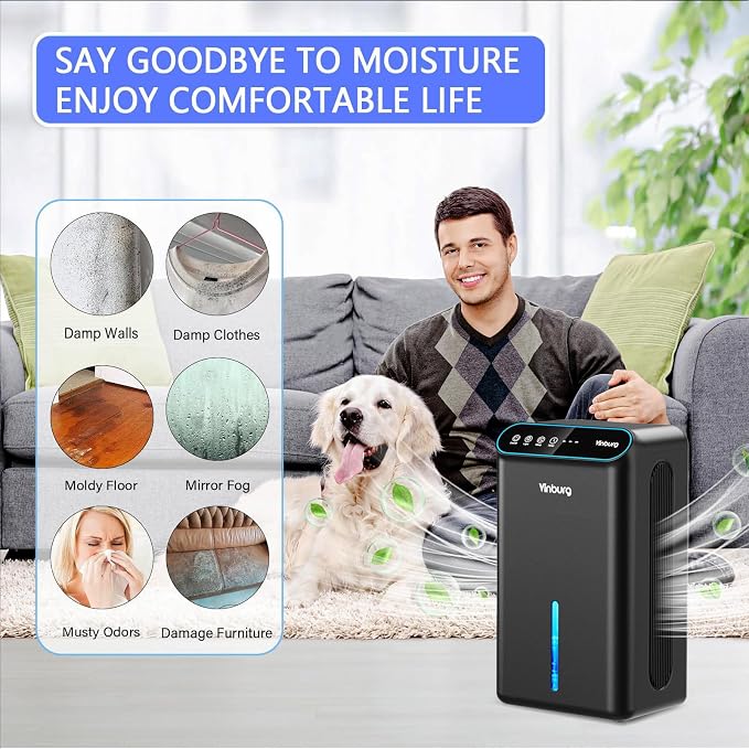 Dehumidifier for Home 1000 sq.ft - Small Quiet Dehumidifier with Auto Shut Off, Aromatherapy, 3 Gear Timer, Sleep Mode