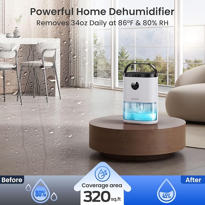 Dehumidifier for Home, 68 OZ Water Tank Dehumidifiers for Bathroom, Bedroom, Living room with, Auto Humidity Control