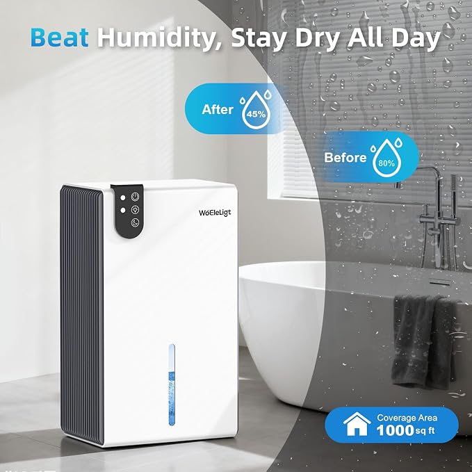Dehumidifier for Home (85 OZ, 1000 sq ft) Small Dehumidifiers for Basement, Auto Shut-Off, Sleep Mode, 7 Color Light, Quiet