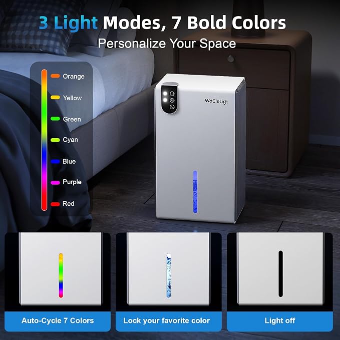 Dehumidifier for Home (85 OZ, 1000 sq ft) Small Dehumidifiers for Basement, Auto Shut-Off, Sleep Mode, 7 Color Light, Quiet