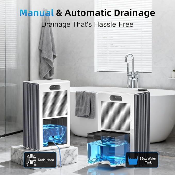 Dehumidifier for Home (85 OZ, 1000 sq ft) Small Dehumidifiers for Basement, Auto Shut-Off, Sleep Mode, 7 Color Light, Quiet
