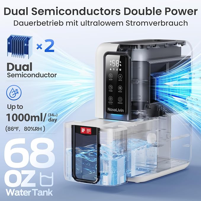 Dehumidifier for Home, Dehumidifiers for Bathroom, Bedroom, Living room, Closet with 68 OZ Water Tank, Moisture Absorbers