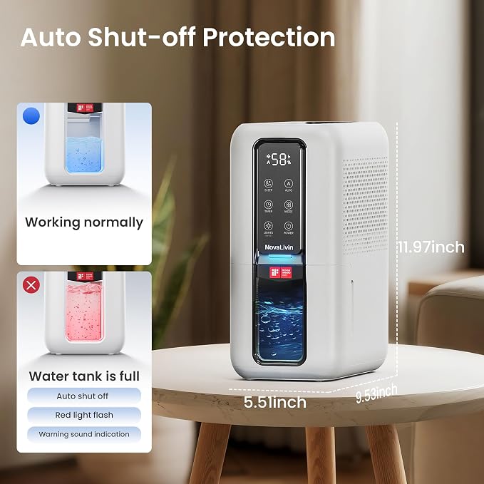 Dehumidifier for Home, Dehumidifiers for Bathroom, Bedroom, Living room, Closet with 68 OZ Water Tank, Moisture Absorbers