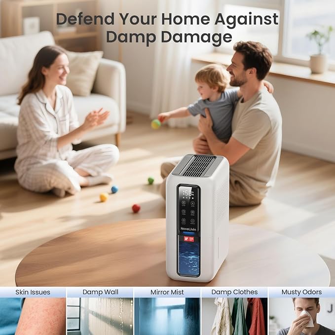 Dehumidifier for Home, Dehumidifiers for Bathroom, Bedroom, Living room, Closet with 68 OZ Water Tank, Moisture Absorbers