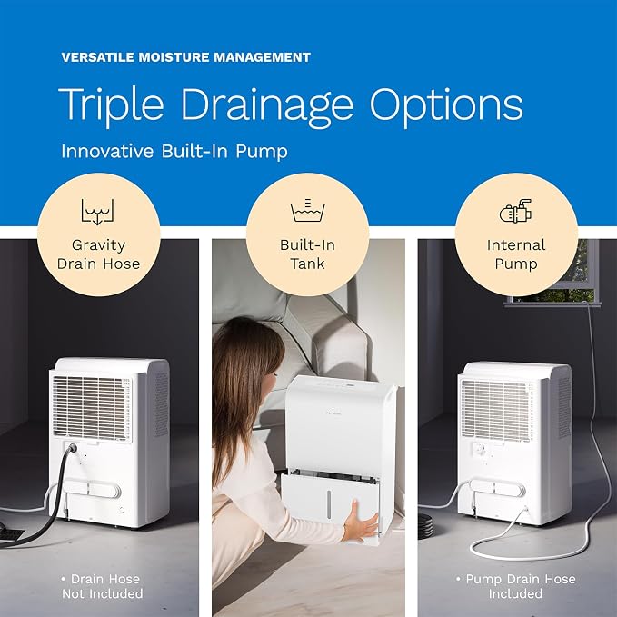 Dehumidifier for Home, Office, Basements with Powerful Moisture Removal, Humidity Control, Auto Shut-off, Quiet Operation