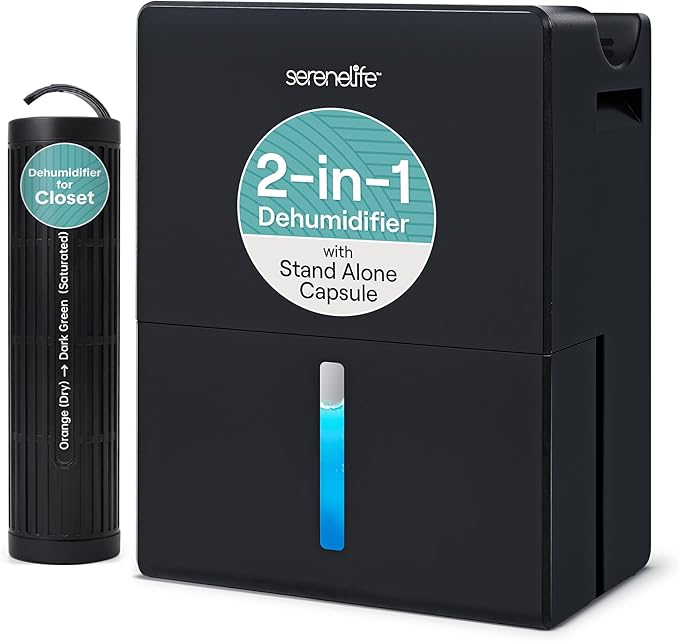 Dehumidifier, Quiet 2-in-1 Thermoelectric & Desiccant Dehumidifiers for Home, 85 oz Tank Drying Base w/Small Room Attachment