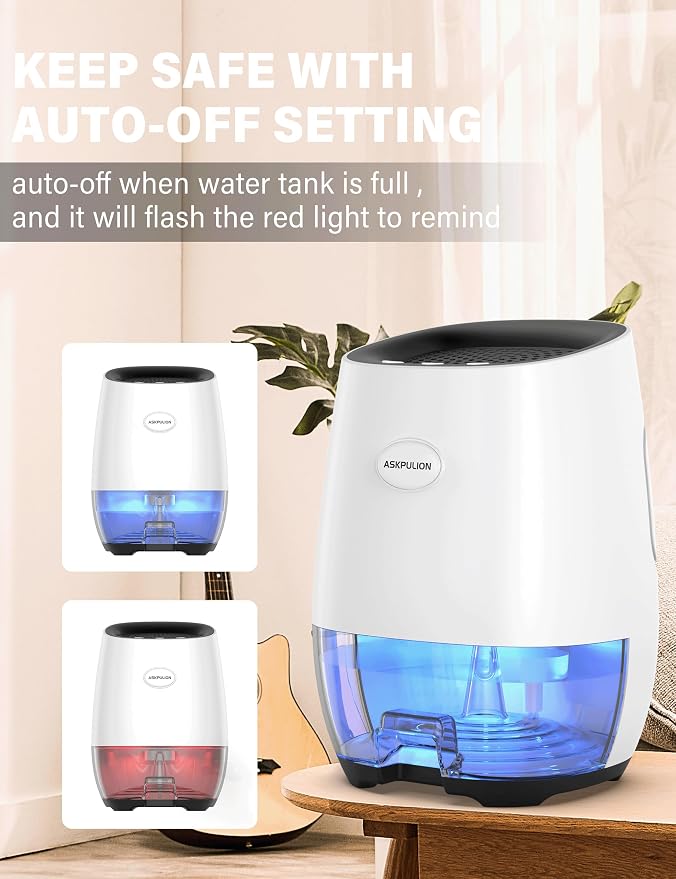 Dehumidifiers for Home, 35oz Small Dehumidifier for Bathroom (300sq.ft) with Auto-off, Sleep Mode, 7 Colors Night Light