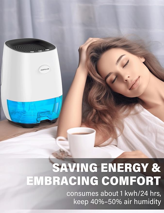 Dehumidifiers for Home, 35oz Small Dehumidifier for Bathroom (300sq.ft) with Auto-off, Sleep Mode, 7 Colors Night Light