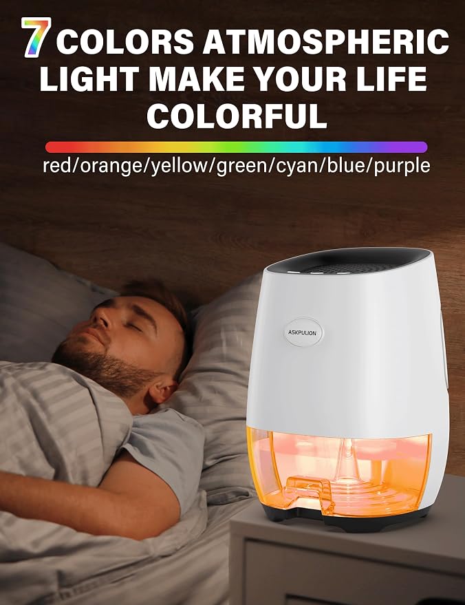 Dehumidifiers for Home, 35oz Small Dehumidifier for Bathroom (300sq.ft) with Auto-off, Sleep Mode, 7 Colors Night Light