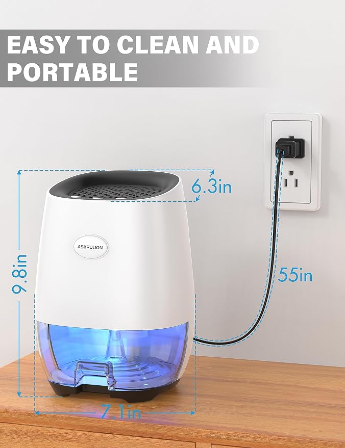 Dehumidifiers for Home, 35oz Small Dehumidifier for Bathroom (300sq.ft) with Auto-off, Sleep Mode, 7 Colors Night Light