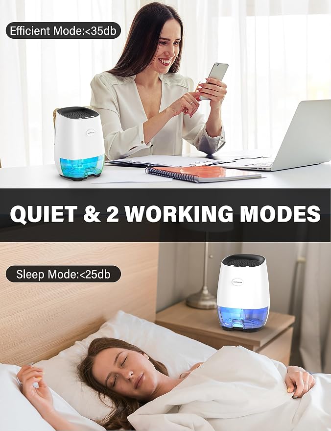 Dehumidifiers for Home, 35oz Small Dehumidifier for Bathroom (300sq.ft) with Auto-off, Sleep Mode, 7 Colors Night Light