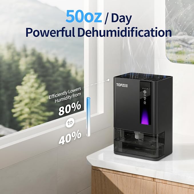 Dehumidifiers for Home, Dehumidifier for Bedroom Bathroom Basement with Auto Shut Off, Dual-Semiconductor Quiet Dehumidifier