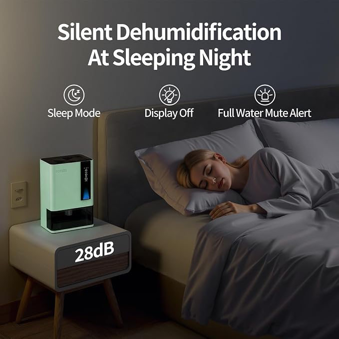 Dehumidifiers for Home, Dehumidifier for Bedroom Bathroom Basement with Auto Shut Off, Dual-Semiconductor Quiet Dehumidifier