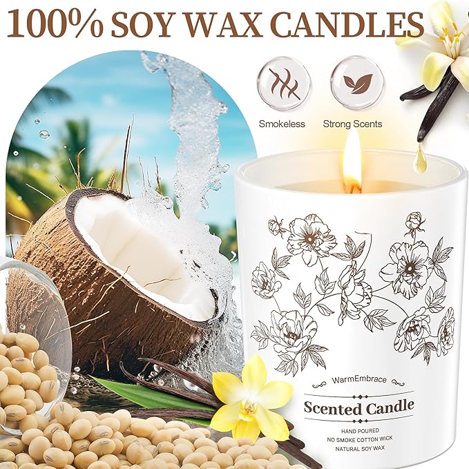 Deluxe Scented Candle for Women & Men, Vanilla Coconut Soy Wax Candle, 8 Oz Jar Candle for Home, alternate product view 2
