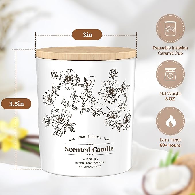 Deluxe Scented Candle for Women & Men, Vanilla Coconut Soy Wax Candle, 8 Oz Jar Candle for Home, alternate product view 3