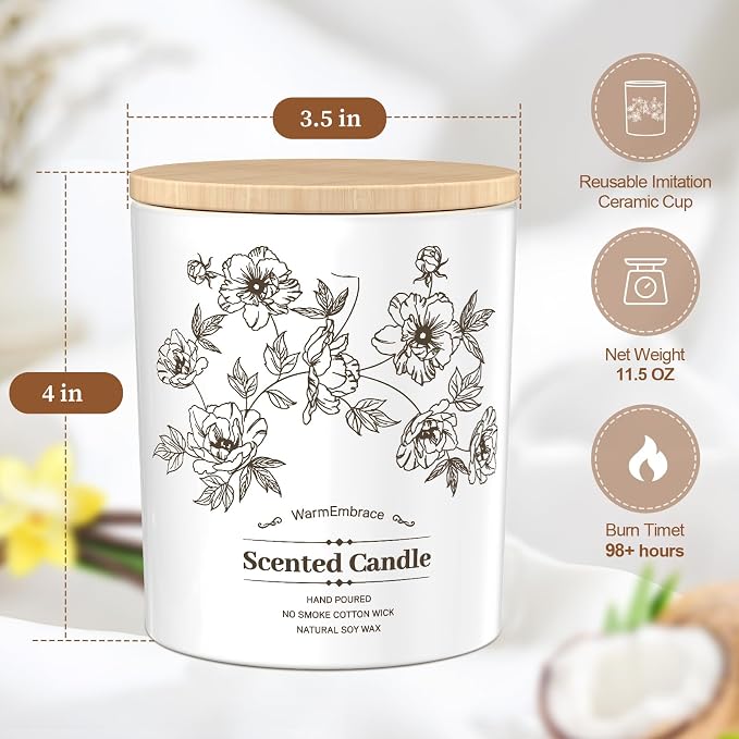 Deluxe Scented Candle for Women & Men, Vanilla Coconut Soy Wax Candle,11.5 Oz Jar Candle for Home, alternate product view 3