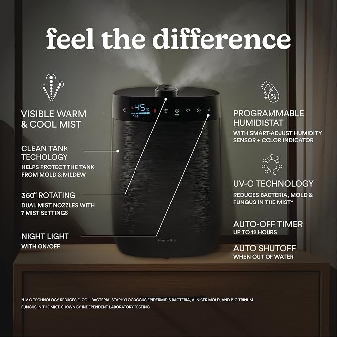 Deluxe Ultrasonic Humidifier for Large Rooms, Warm or Cool Mist, UV-C Technology, 1.5-Gallon Top Fill Tank, alternate product
