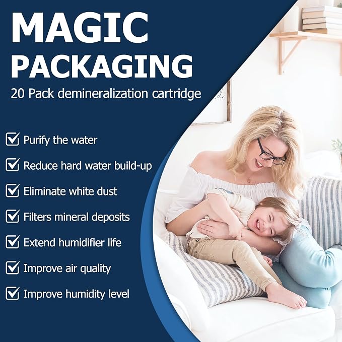 Demineralization Cartridge for Ultrasonic Humidifiers, 20-Pack Demineralization Cartridges Filter Replacement