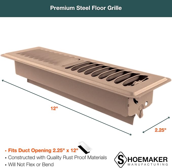 Desert Clay, 2x12, Premium Floor Register, All Steel Heavy Duty Vent Cover, alternate product view 2