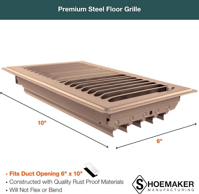 Desert Clay, 6x10, Premium Floor Register, All Steel Heavy Duty Vent Cover, alternate product view 2