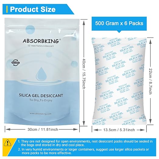 Desiccant Packs – 500 Gram 6 Packs Silica Packets for Moisture Control, Silica Gel Car Dehumidifier by Reusable, alternate