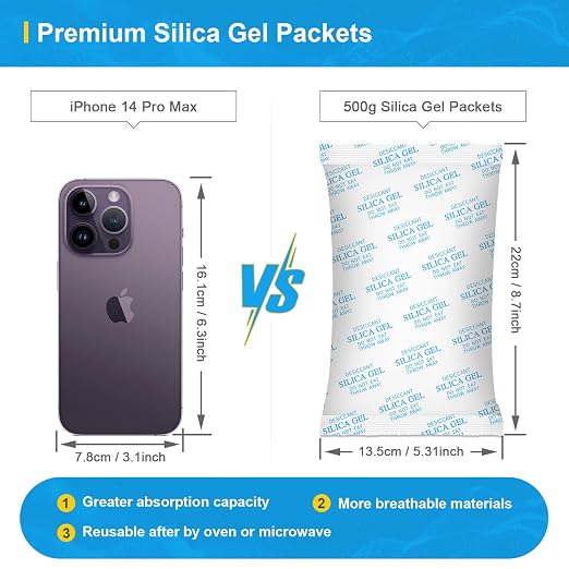 Desiccant Packs – 500 Gram 6 Packs Silica Packets for Moisture Control, Silica Gel Car Dehumidifier by Reusable, alternate