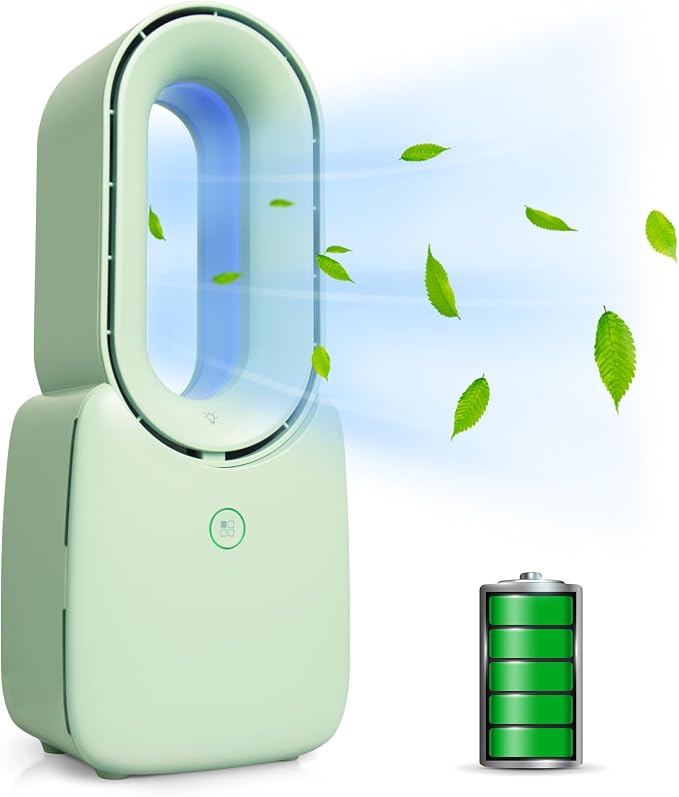 Desk Fan, 11.8 Inch Bladeless Fan Small Table Fan Air Cooler, Portable Rechargeable Breeze Quiet Fan with Touch Control