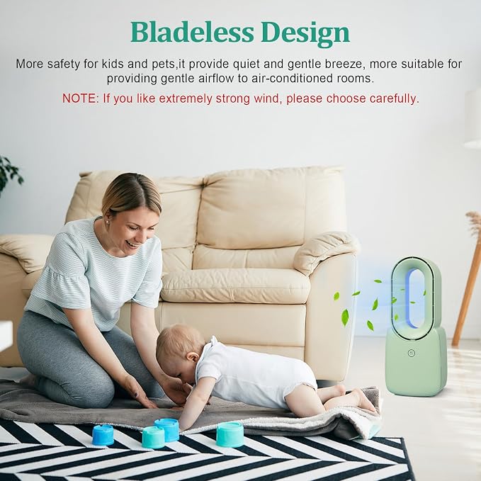 Desk Fan, 11.8 Inch Bladeless Fan Small Table Fan Air Cooler, Portable Rechargeable Breeze Quiet Fan with Touch Control