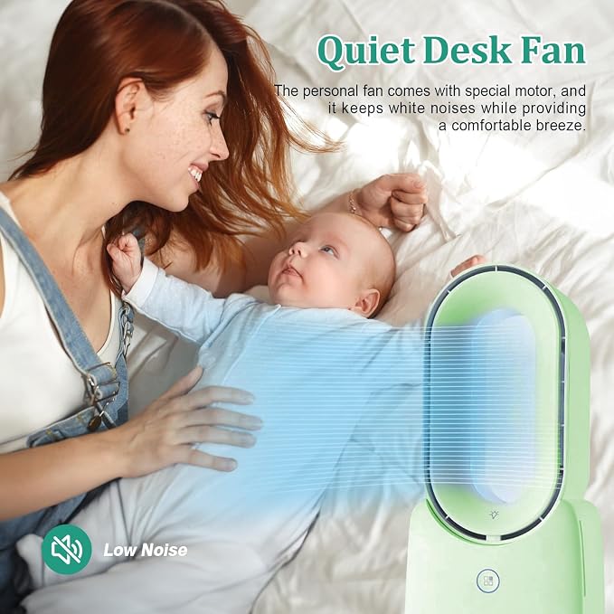 Desk Fan, 11.8 Inch Bladeless Fan Small Table Fan Air Cooler, Portable Rechargeable Breeze Quiet Fan with Touch Control