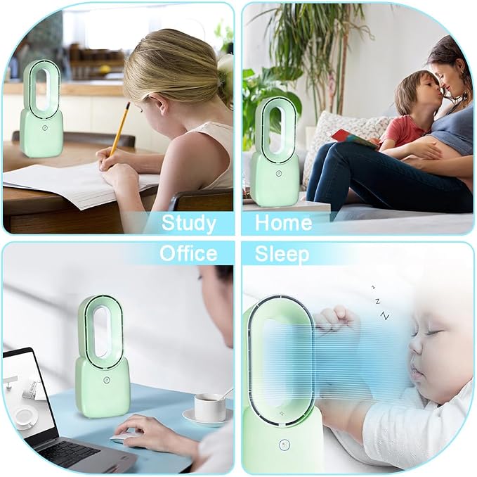 Desk Fan, 11.8 Inch Bladeless Fan Small Table Fan Air Cooler, Portable Rechargeable Breeze Quiet Fan with Touch Control