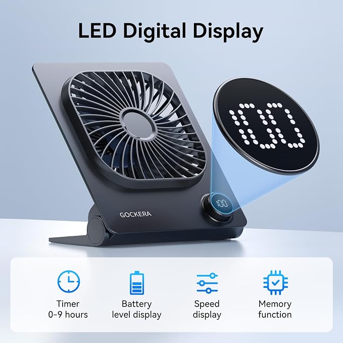 Desk Fan, 6.61''Ultra-thin 5000mAh Battery Powered Fan with Powerful Wind,100 Speeds Adjustable&Digital