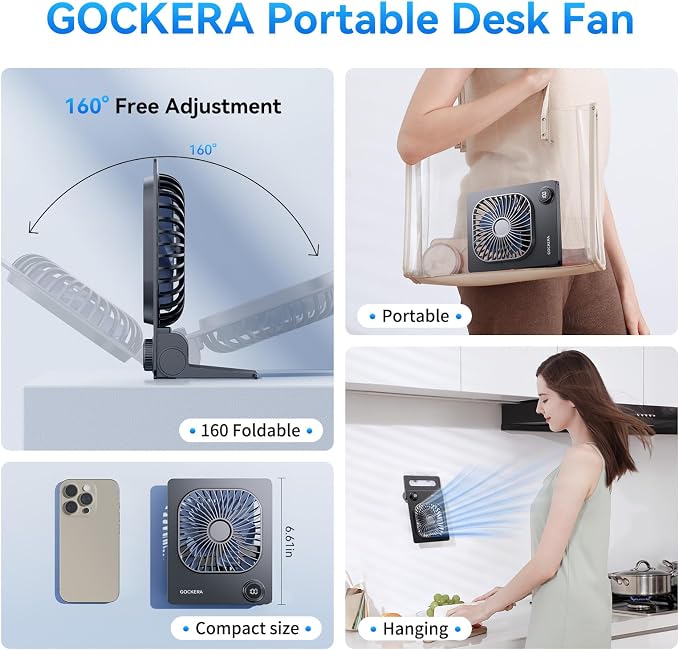 Desk Fan, 6.61''Ultra-thin 5000mAh Battery Powered Fan with Powerful Wind,100 Speeds Adjustable&Digital