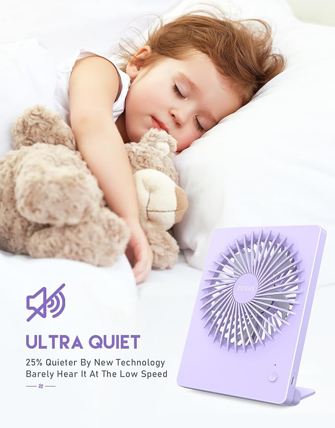 Desk Fan Battery Operated Fan Rechargeable 180°Tilt Folding Personal Fan Ultra Quiet Small Portable 3 Speed Adjustable Strong
