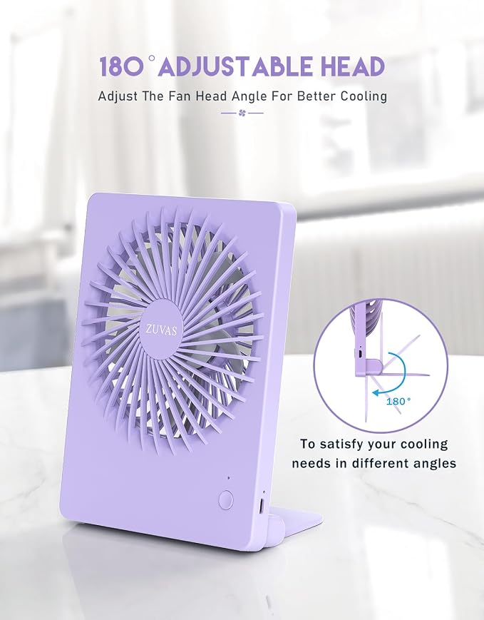Desk Fan Battery Operated Fan Rechargeable 180°Tilt Folding Personal Fan Ultra Quiet Small Portable 3 Speed Adjustable Strong