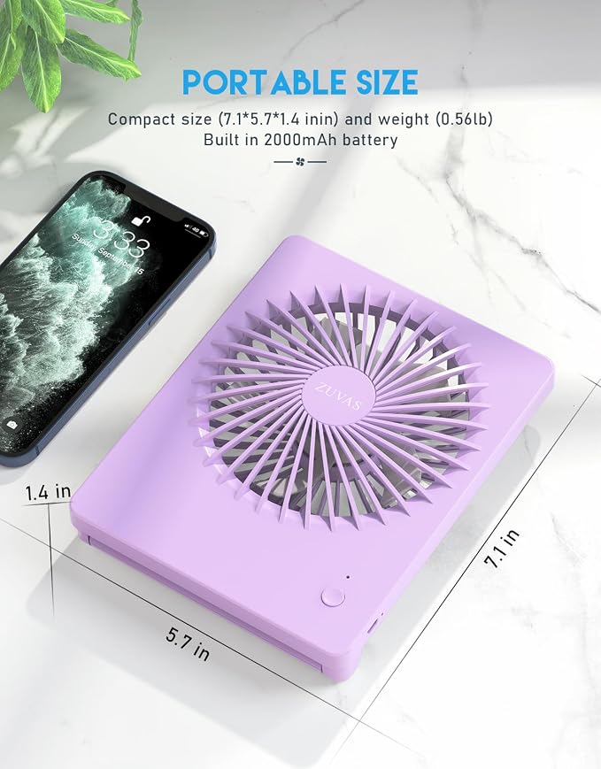 Desk Fan Battery Operated Fan Rechargeable 180°Tilt Folding Personal Fan Ultra Quiet Small Portable 3 Speed Adjustable Strong
